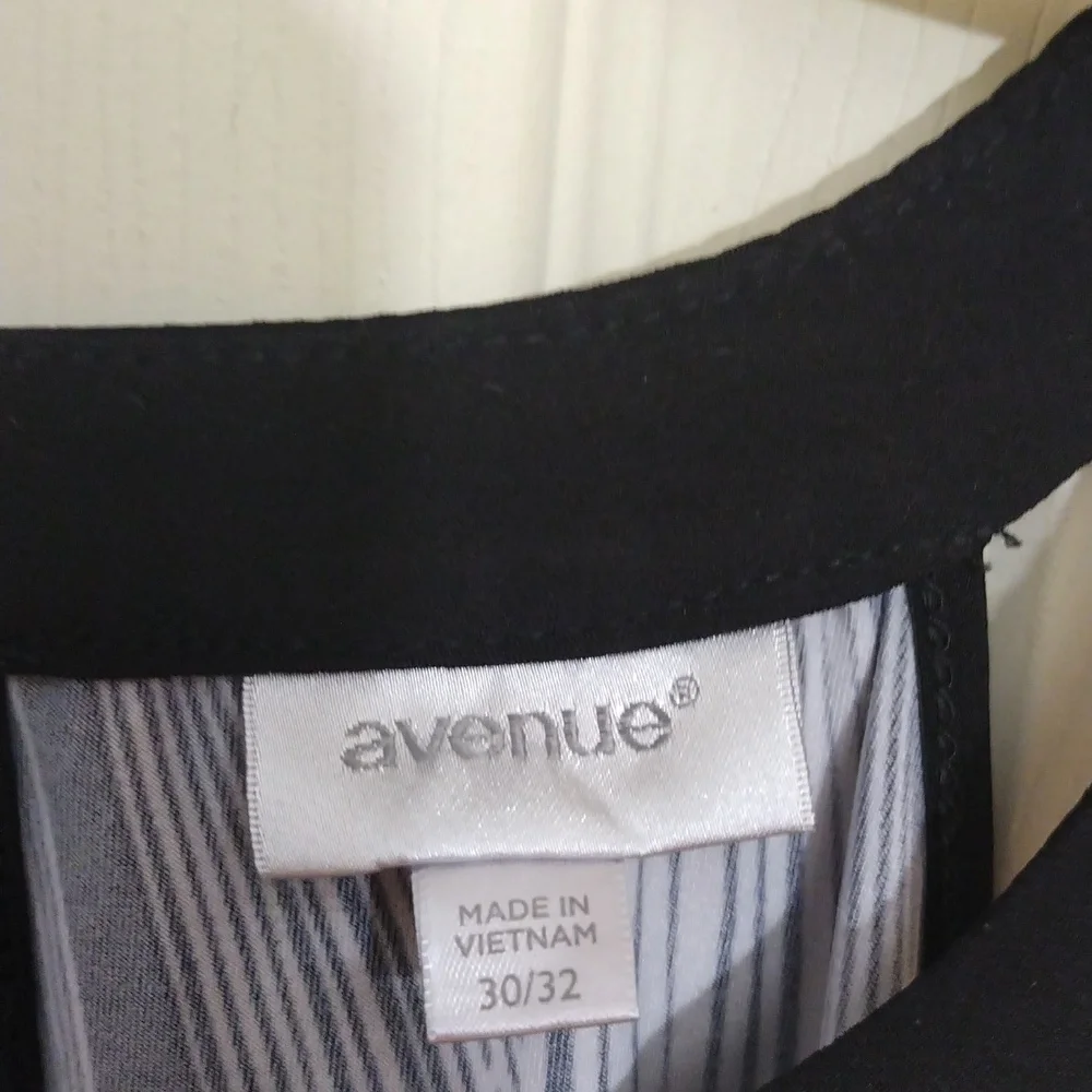 Avenue sleeveless A-trapeeze black/white beige print poly-blend dress size 30/32 - Picture 5 of 8